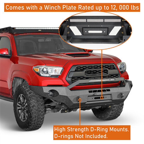 Load image into Gallery viewer, Hooke Road Full Width Front Bumper w/ LED Light Bar &amp; Winch Plate Compatible with 2016-2023 Toyota Tacoma b4211s 12
