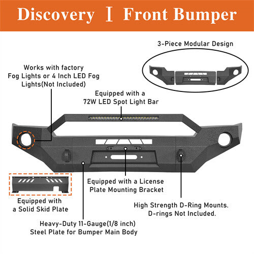 Hooke Road Full Width Front Bumper w/ LED Light Bar & Winch Plate Compatible with 2016-2023 Toyota Tacoma b4211s 15