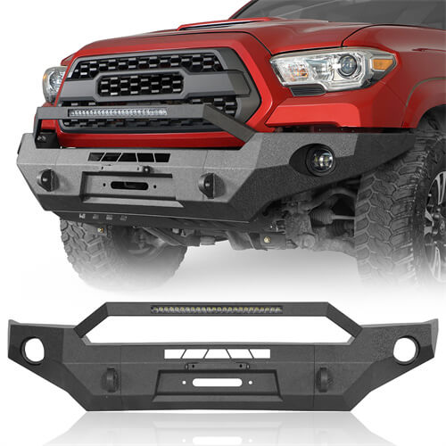 Hooke Road Full Width Front Bumper w/ LED Light Bar & Winch Plate Compatible with 2016-2023 Toyota Tacoma b4211s 2
