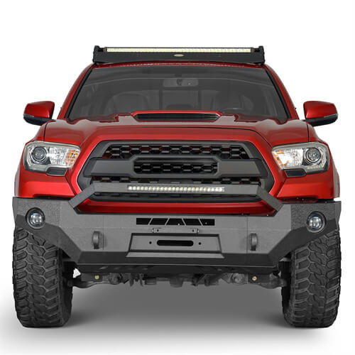 Hooke Road Full Width Front Bumper w/ LED Light Bar & Winch Plate Compatible with 2016-2023 Toyota Tacoma b4211s 5