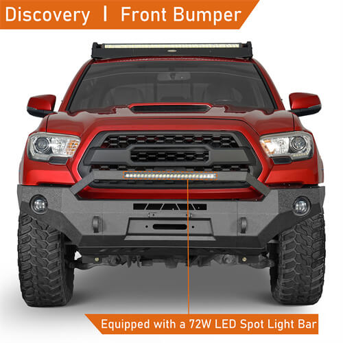 Hooke Road Full Width Front Bumper w/ LED Light Bar & Winch Plate Compatible with 2016-2023 Toyota Tacoma b4211s 8