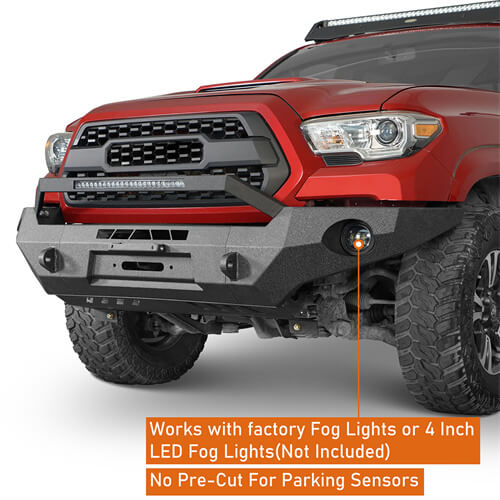 Hooke Road Full Width Front Bumper w/ LED Light Bar & Winch Plate Compatible with 2016-2023 Toyota Tacoma b4211s 9