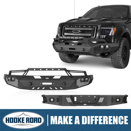 HookeRoad Front Bumper w/Grill Guard & Rear Bumper for 2009-2014 Ford F-150 Excluding Raptor b82008204 1