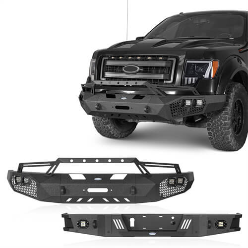 HookeRoad Front Bumper w/Grill Guard & Rear Bumper for 2009-2014 Ford F-150 Excluding Raptor b82008204 2
