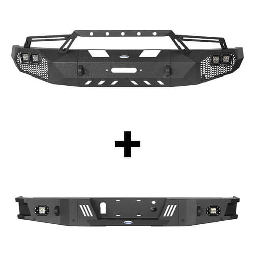 HookeRoad Front Bumper w/Grill Guard & Rear Bumper for 2009-2014 Ford F-150 Excluding Raptor b82008204 3