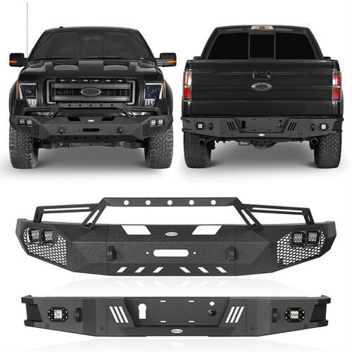HookeRoad Front Bumper w/Grill Guard & Rear Bumper for 2009-2014 Ford F-150 Excluding Raptor b82008204 4