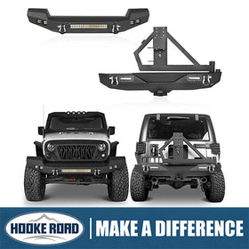 HookeRoad Jeep JK Full Width Front Bumper & Rear Bumper for 2007-2018 Jeep Wrangler JK JKU Hooke Road HE.2052+HE.2028 1