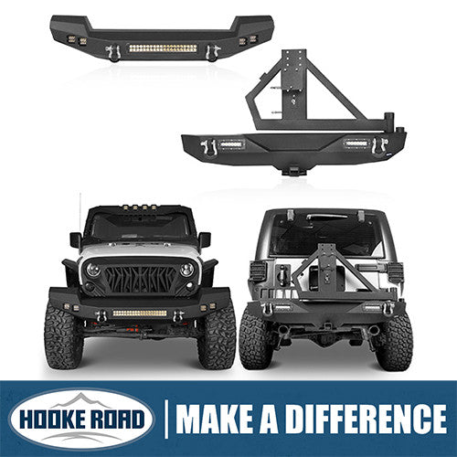 Load image into Gallery viewer, HookeRoad Jeep JK Full Width Front Bumper &amp; Rear Bumper for 2007-2018 Jeep Wrangler JK JKU Hooke Road HE.2052+HE.2028 1
