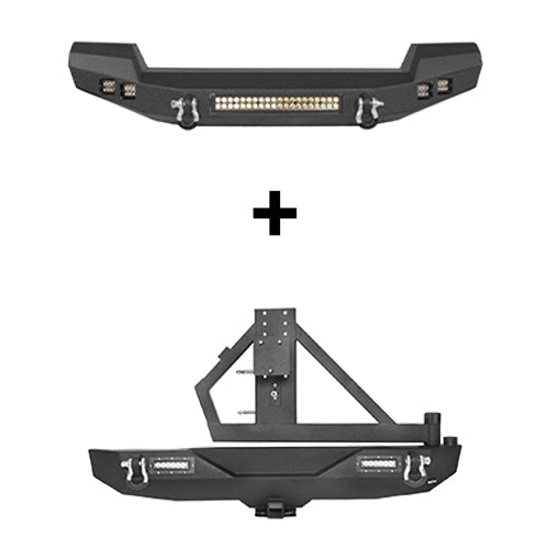 Load image into Gallery viewer, HookeRoad Jeep JK Full Width Front Bumper &amp; Rear Bumper for 2007-2018 Jeep Wrangler JK JKU Hooke Road HE.2052+HE.2028 2
