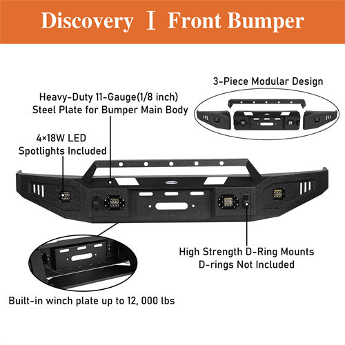 HookeRoad Full Width Front Bumper w/Winch Plate & Rear Bumper w/Hitch Receiver for 2007-2013 Toyota Tundra Hooke Road HE.5205+HE.5201 17