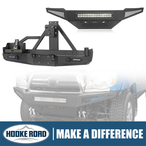 HookeRoad Full Width Front Bumper & Rear Bumper w/Tire Carrier for 2005-2011 Toyota Tacoma b40084013 1