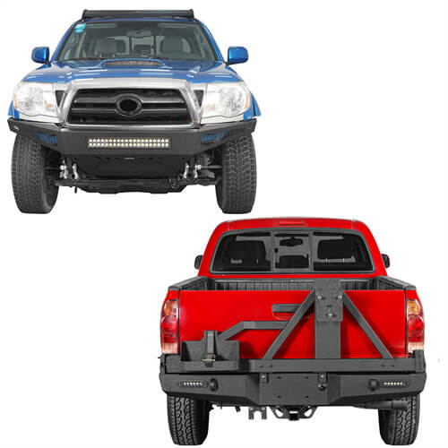 Load image into Gallery viewer, HookeRoad Full Width Front Bumper &amp; Rear Bumper w/Tire Carrier for 2005-2011 Toyota Tacoma b40084013 2
