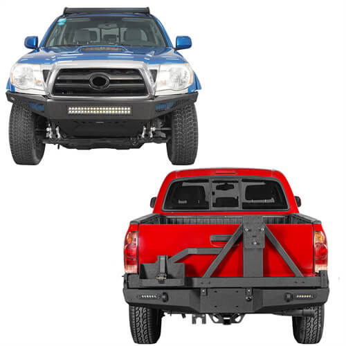 HookeRoad Full Width Front Bumper & Rear Bumper w/Tire Carrier for 2005-2011 Toyota Tacoma b40084013 2