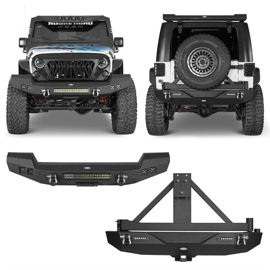 Hooke Road Full width Front Bumper & Rear Bumper w/Tire Carrier(07-18 Jeep Wrangler JK)