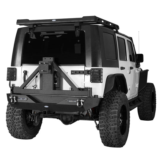 HookeRoad Jeep JK Full Width Front Bumper & Rear Bumper w/Tire Carrier for 2007-2018 Jeep Wrangler JK JKU Products Hooke Road4x4 HE.2052+HE.2029  5