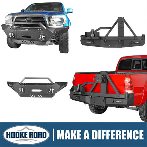 Load image into Gallery viewer, HookeRoad Full Width Front Bumper &amp; Rear Bumper w/Tire Carrier for 2005-2015 Toyota Tacoma b40014013 1

