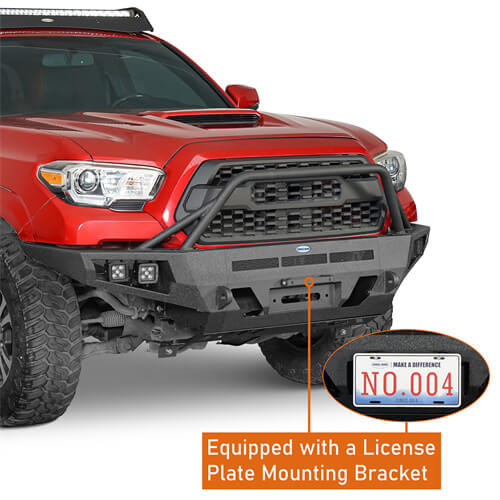 Hooke Road Full Width Front Bumper w/ Winch Plate & LED Spot Lights For 2016-2023 ToyotaTacoma b4210s 11