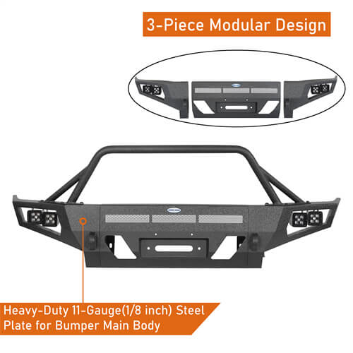 Hooke Road Full Width Front Bumper w/ Winch Plate & LED Spot Lights For 2016-2023 ToyotaTacoma b4210s 13