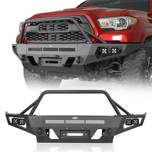 Load image into Gallery viewer, Hooke Road Full Width Front Bumper w/ Winch Plate &amp; LED Spot Lights For 2016-2023 ToyotaTacoma b4210s 2
