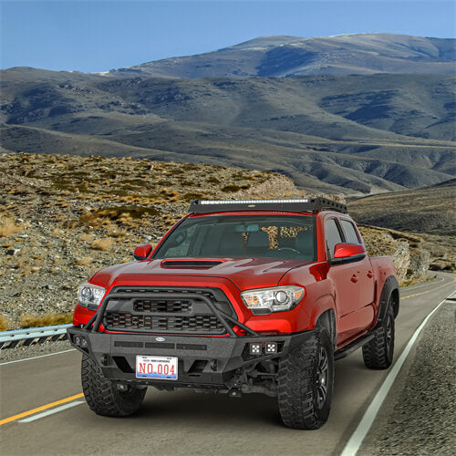 Hooke Road Full Width Front Bumper w/ Winch Plate & LED Spot Lights For 2016-2023 ToyotaTacoma b4210s 4