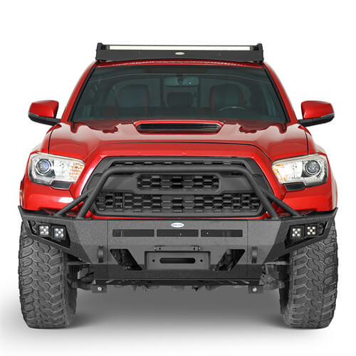 Hooke Road Full Width Front Bumper w/ Winch Plate & LED Spot Lights For 2016-2023 ToyotaTacoma b4210s 5