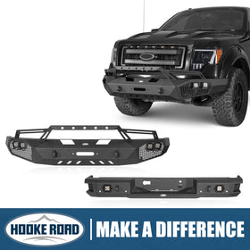 HookeRoad Front Bumper w/Grill Guard & Back Bumper for 2009-2014 Ford F-150 Excluding Raptor Hooke Road HE.8200+HE.8203 1