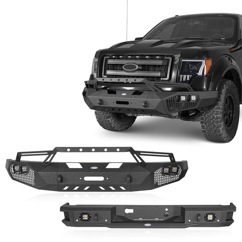 Load image into Gallery viewer, HookeRoad Front Bumper w/Grill Guard &amp; Back Bumper for 2009-2014 Ford F-150 Excluding Raptor Hooke Road HE.8200+HE.8203 2
