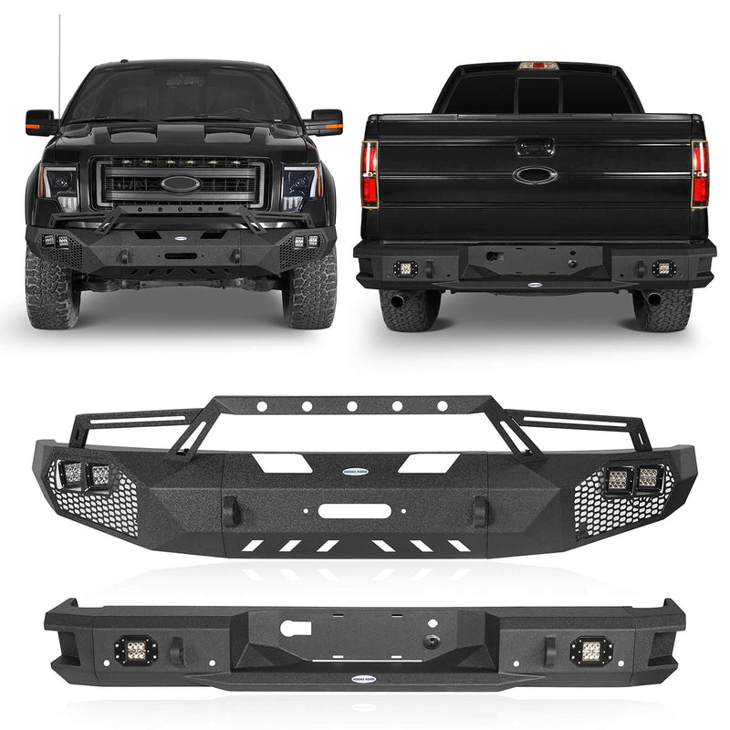 Load image into Gallery viewer, HookeRoad Front Bumper w/Grill Guard &amp; Back Bumper for 2009-2014 Ford F-150 Excluding Raptor b82008203s 4
