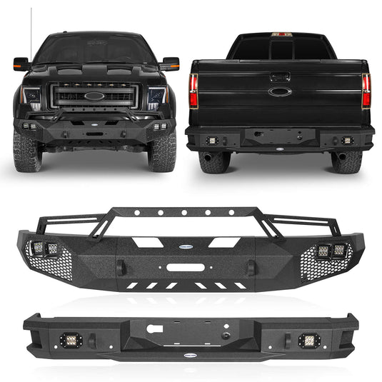 HookeRoad Front Bumper w/Grill Guard & Back Bumper for 2009-2014 Ford F-150 Excluding Raptor b82008203s 4