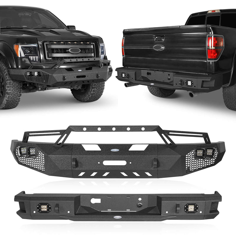 Load image into Gallery viewer, HookeRoad Front Bumper w/Grill Guard &amp; Back Bumper for 2009-2014 Ford F-150 Excluding Raptor b82008203s 5
