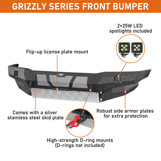 2001-2004 Toyota Sequoia Full-Width Front Bumper w/ Skid Plate Hooke Road b4801s 9