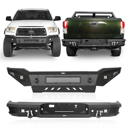 HookeRoad Full Width Front Bumper w/Skid Plate & Rear Bumper for 2007-2013 Toyota Tundra b52015204s 2