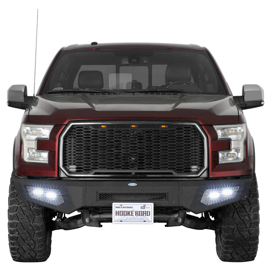 Heavy-duty Front Bumper w/ 4 Spotlights for 2015-2017 Ford F-150 Hooke Road b8293 2