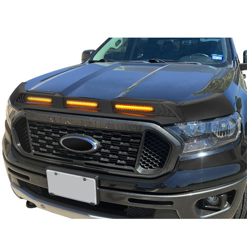 Hood Protector Stone & Bug Deflector w/ Amber Lights For 2019-2023 Ford Ranger - Hooke Road qt10021 3