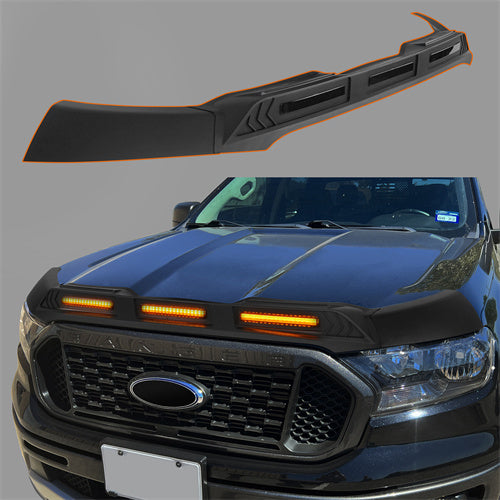 Hood Protector Stone & Bug Deflector w/ Amber Lights For 2019-2023 Ford Ranger - Hooke Road qt10021 4