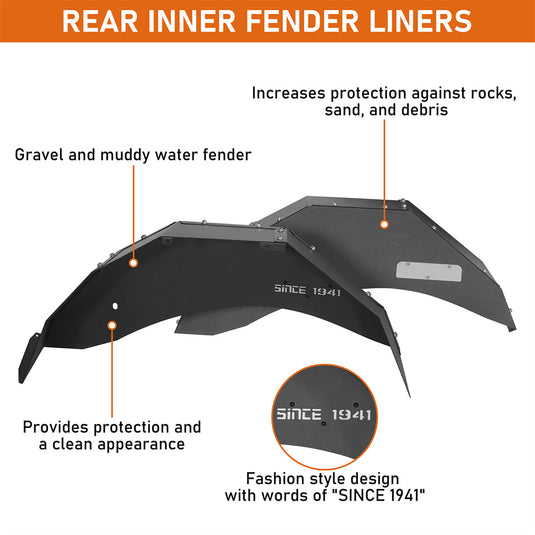 Hooke Road 1987-1995 Jeep Wrangler YJ Rear Inner Fender Liners b1085s 7