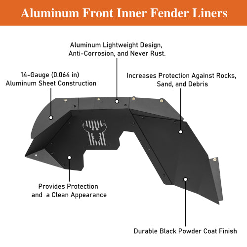 Hooke Road Aluminum Front Inner Fender Liners for 2007-2018 Jeep Wrangler JK b2117s 11