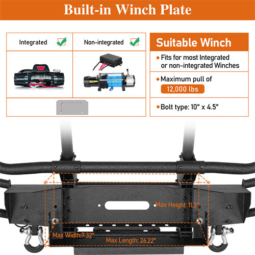 Load image into Gallery viewer, Hooke Road Front Bumper w/ Grille Guard &amp; Winch Plate for 2018-2024 Jeep Wrangler JL &amp; 2020-2024 Gladiator JT b3081s 16
