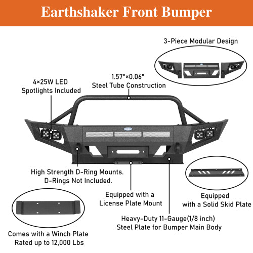 Load image into Gallery viewer, Hooke Road Toyota Tacoma Front Bumper w/ Winch Plate &amp; 4 LED Light for 2005-2011 Toyota Tacoma b4030s 12
