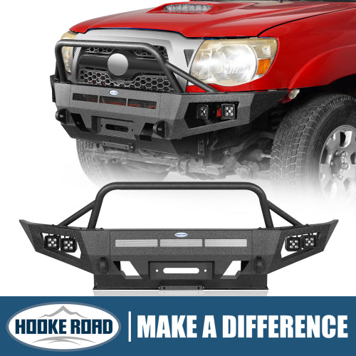 Load image into Gallery viewer, Hooke Road Toyota Tacoma Front Bumper w/ Winch Plate &amp; 4 LED Light for 2005-2011 Toyota Tacoma b4030s 1

