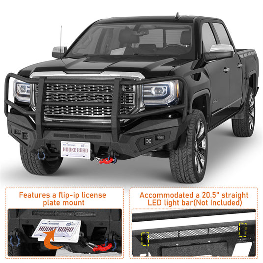 Hooke Road 2016-2018 GMC Sierra 1500 Front Bumper with Grille Guard b9466 7
