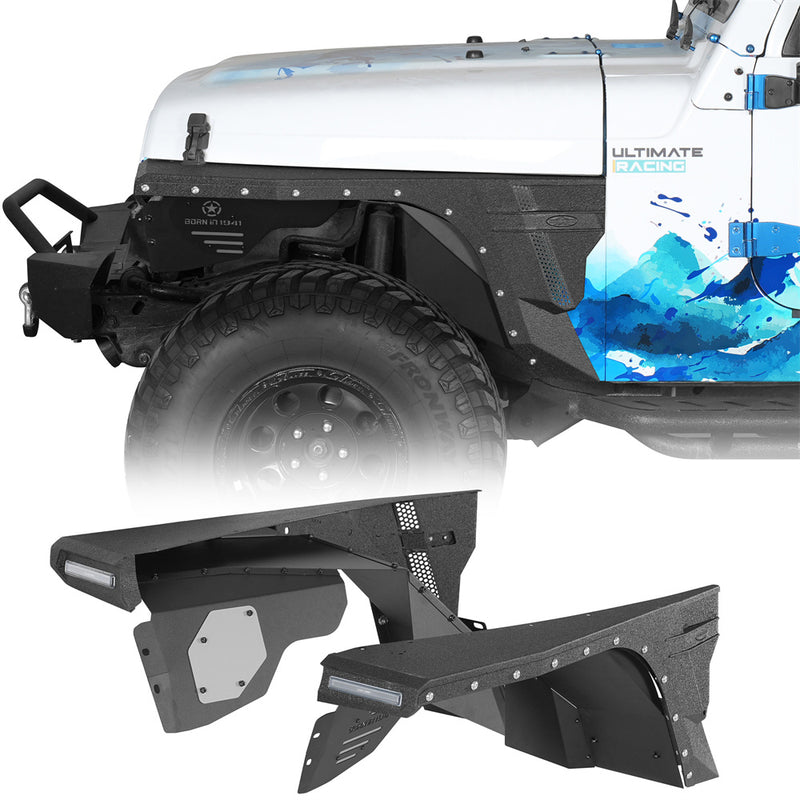 Load image into Gallery viewer, 1997-2006 Jeep Wrangler TJ Front Fender Flares &amp; Inner Liners Kit Hooke Road b1074 1
