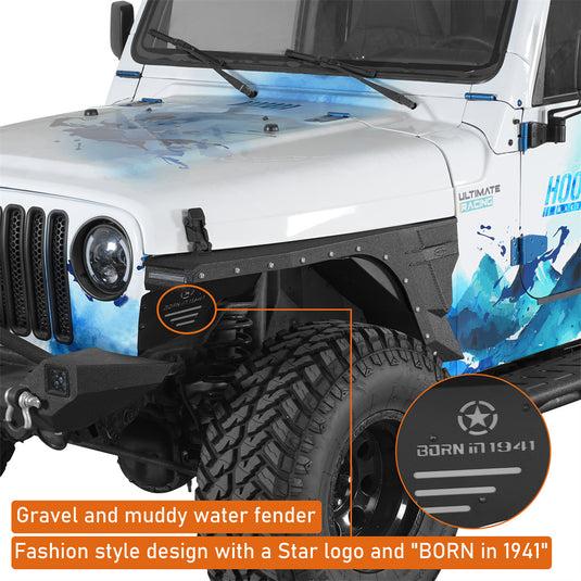 1997-2006 Jeep Wrangler TJ Front Fender Flares & Inner Liners Kit Hooke Road b1074 7