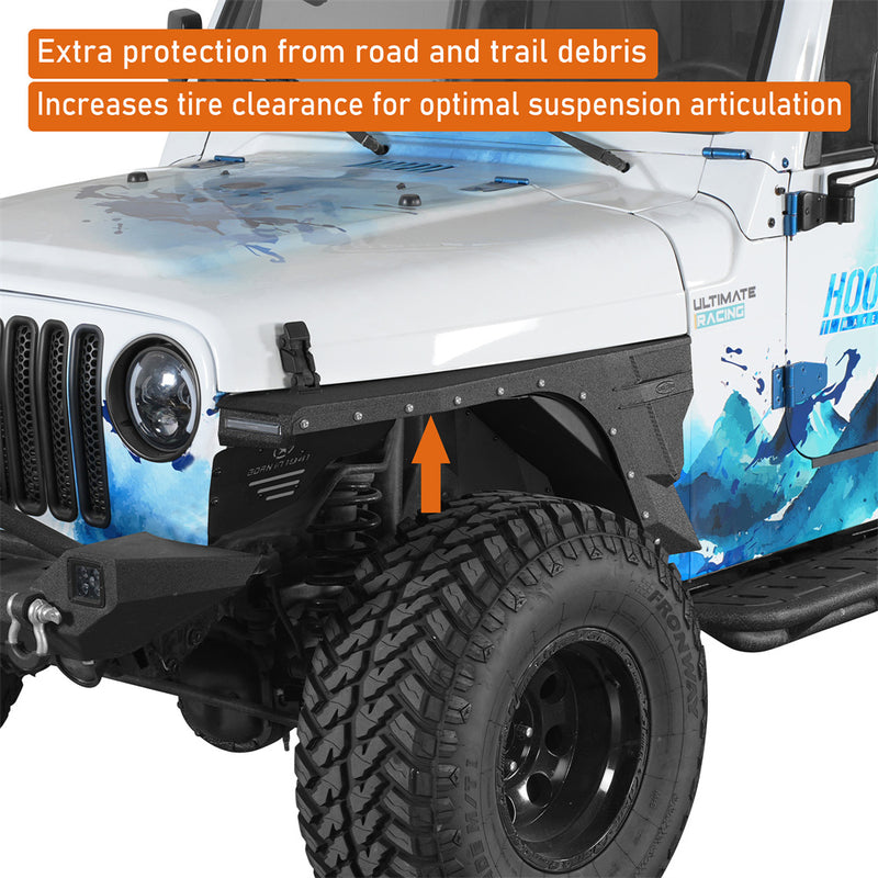 Load image into Gallery viewer, 1997-2006 Jeep Wrangler TJ Front Fender Flares &amp; Inner Liners Kit Hooke Road b1074 8
