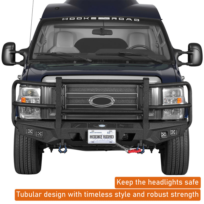 Load image into Gallery viewer, Hooke Road Front Bumper with Grille Guard for 2008-2026 Ford E-350 b8701 11
