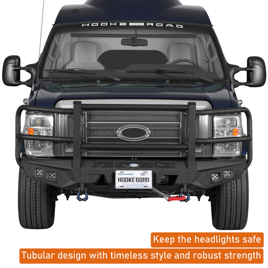 Hooke Road Front Bumper with Grille Guard for 2008-2026 Ford E-350 b8701 11