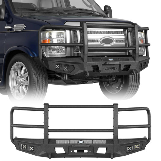 Hooke Road Front Bumper with Grille Guard for 2008-2026 Ford E-350 b8701 1