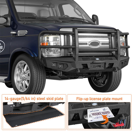 Hooke Road Front Bumper with Grille Guard for 2008-2026 Ford E-350 b8701 8