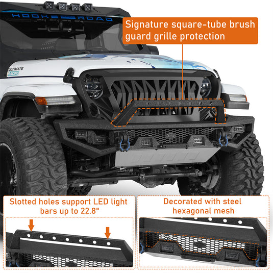 Full-Width Front Bumper for 2018-2026 Jeep Wrangler JL & Gladiaotr JT Hooke Road b3107s 6