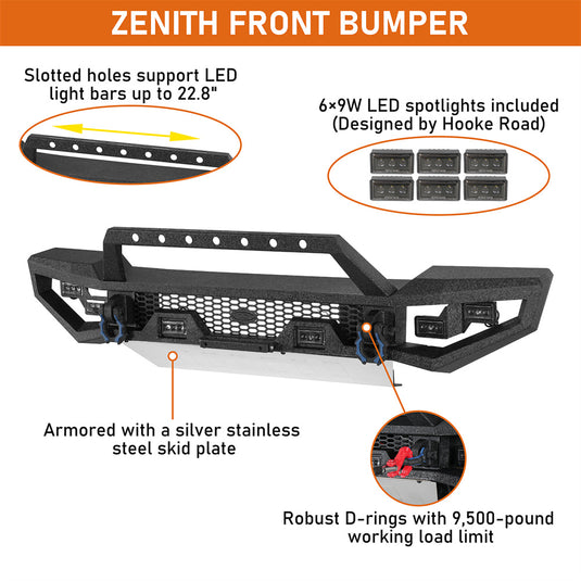 Full-Width Front Bumper for 2018-2026 Jeep Wrangler JL & Gladiaotr JT Hooke Road b3107s 8